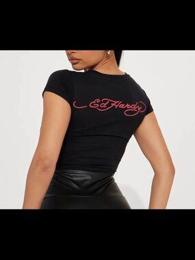 Ed Hardy Black Tee with red Script Logo